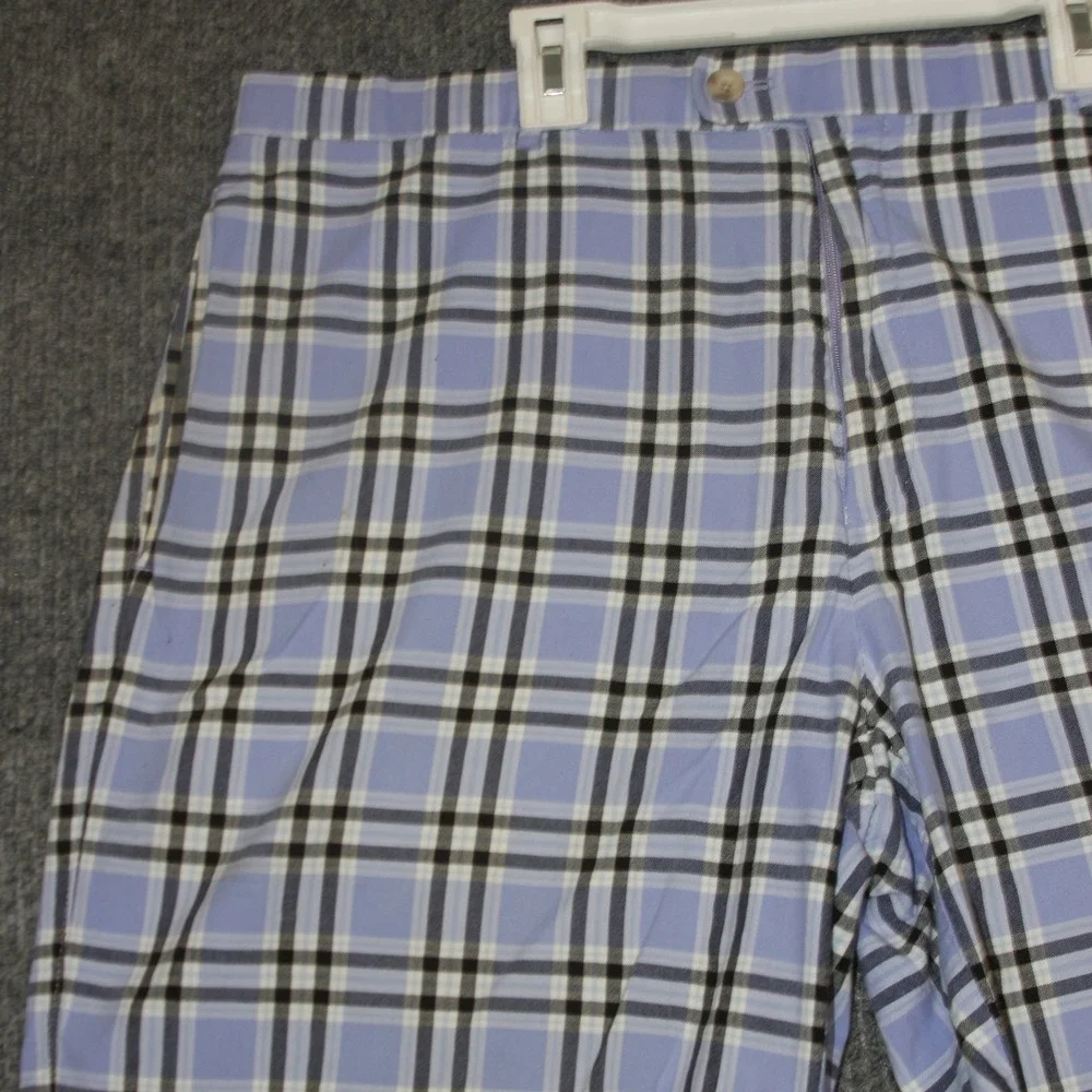 Peter Millar Mens‎ Plaid Flat Front Shorts Size 38 Blue White Black 100% Cotton